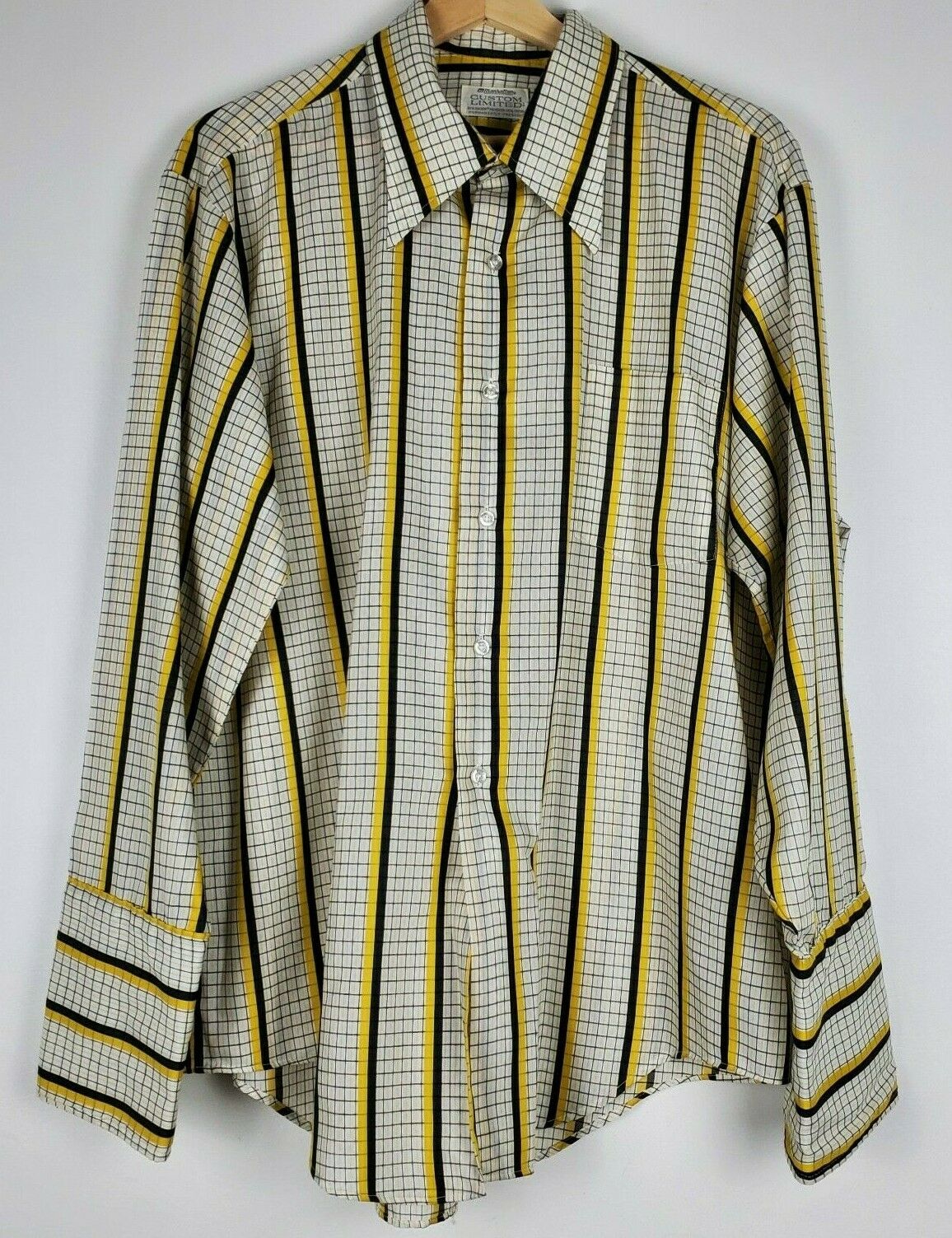 Vintage Manhattan Custom Limited Men's Shirt French Cuffs Stripe/plaid Retro L