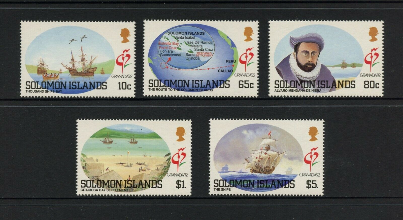 F875  Solomon Islands  1992   Maps Ships Explorers  5v.    Mnh