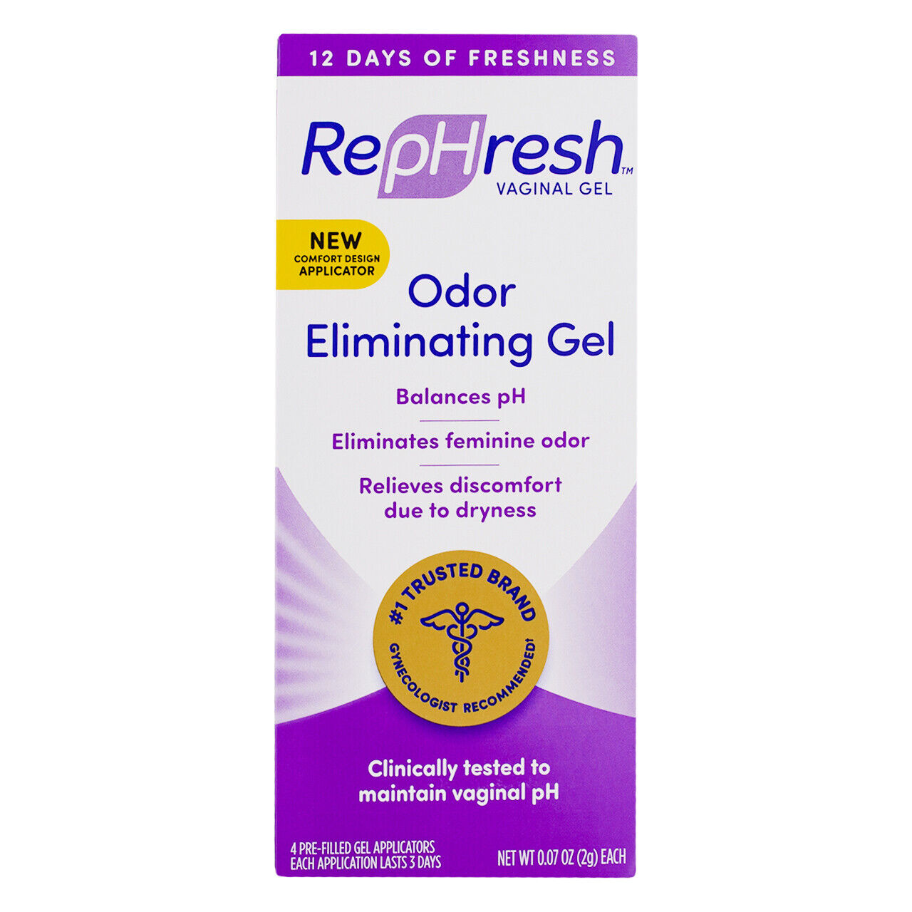 4 Pack Rephresh Odor Eliminating Vaginal Gel, 0.07 Oz, 4 Ct