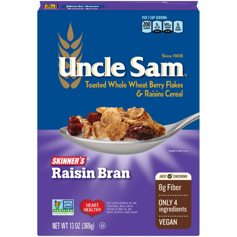Uncle Sam Skinner's Raisin Bran Cereal High Fiber Whole Grain Non-gmo Project