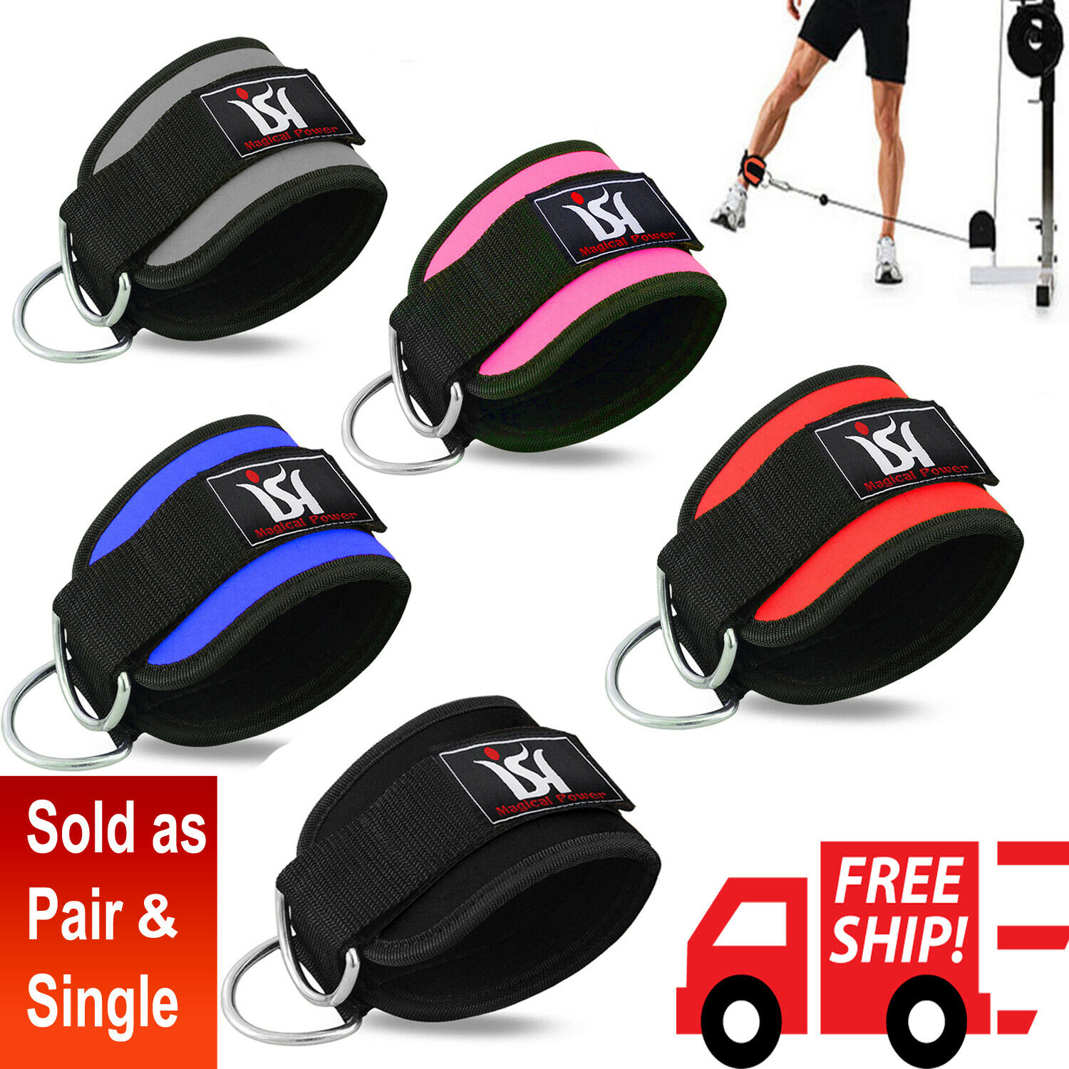 Gym Exercise Ankle Straps Weight Lifting Fitness D Ring Cable Attachment Strap