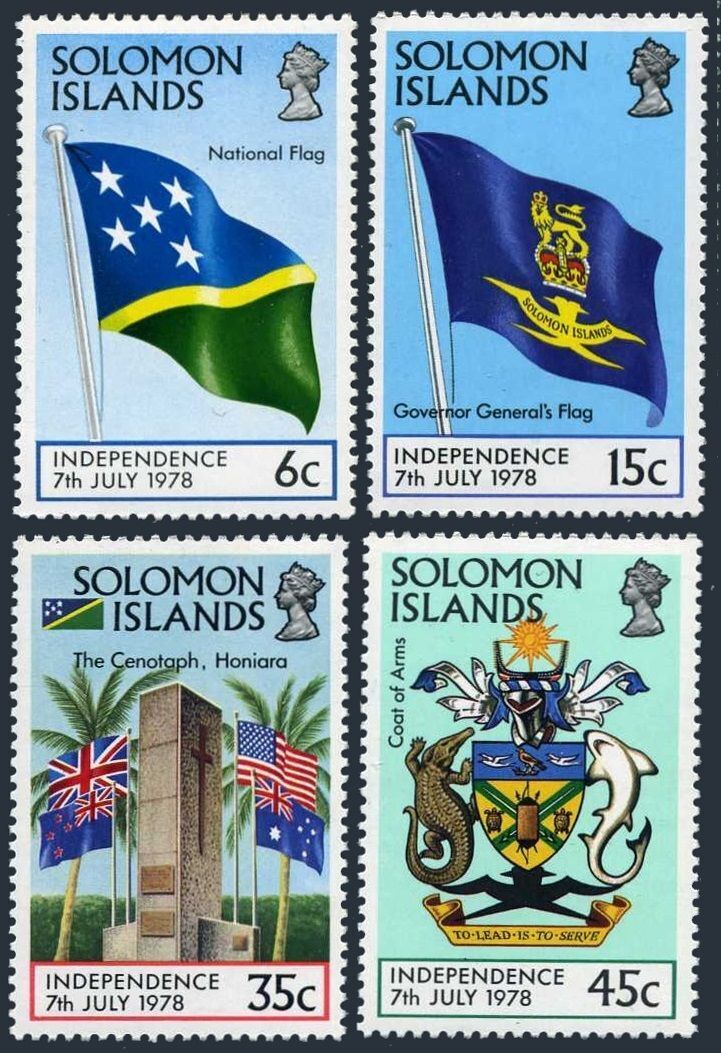 Solomon Isls 369-372,mnh.michel 357-360. Independence 1978.flags,cenotaph,arms.
