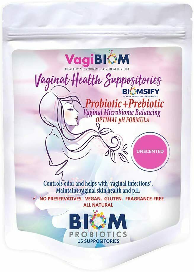 Biom Vaginal Probiotic Suppository Natural Vaginal pH & Odor Fragrance-Free (15)