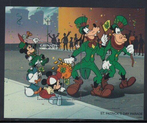 GRENADA GRENADINES Goofy at St. Patrick's Day Parade MNH souvenir sheet