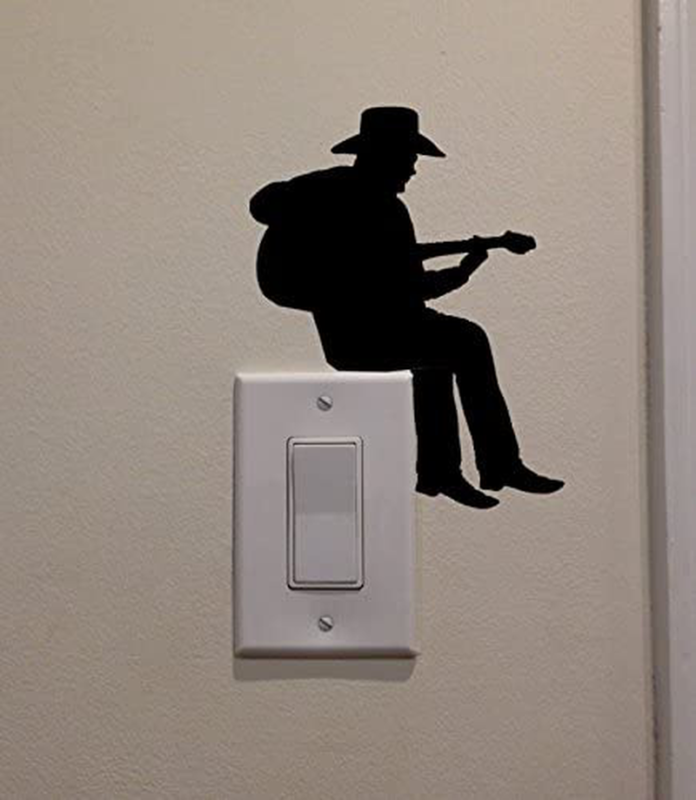 Yingkai Cowboy Playing Guitar On Light Switch Decal Vinyl Wall Decal Sticker Art