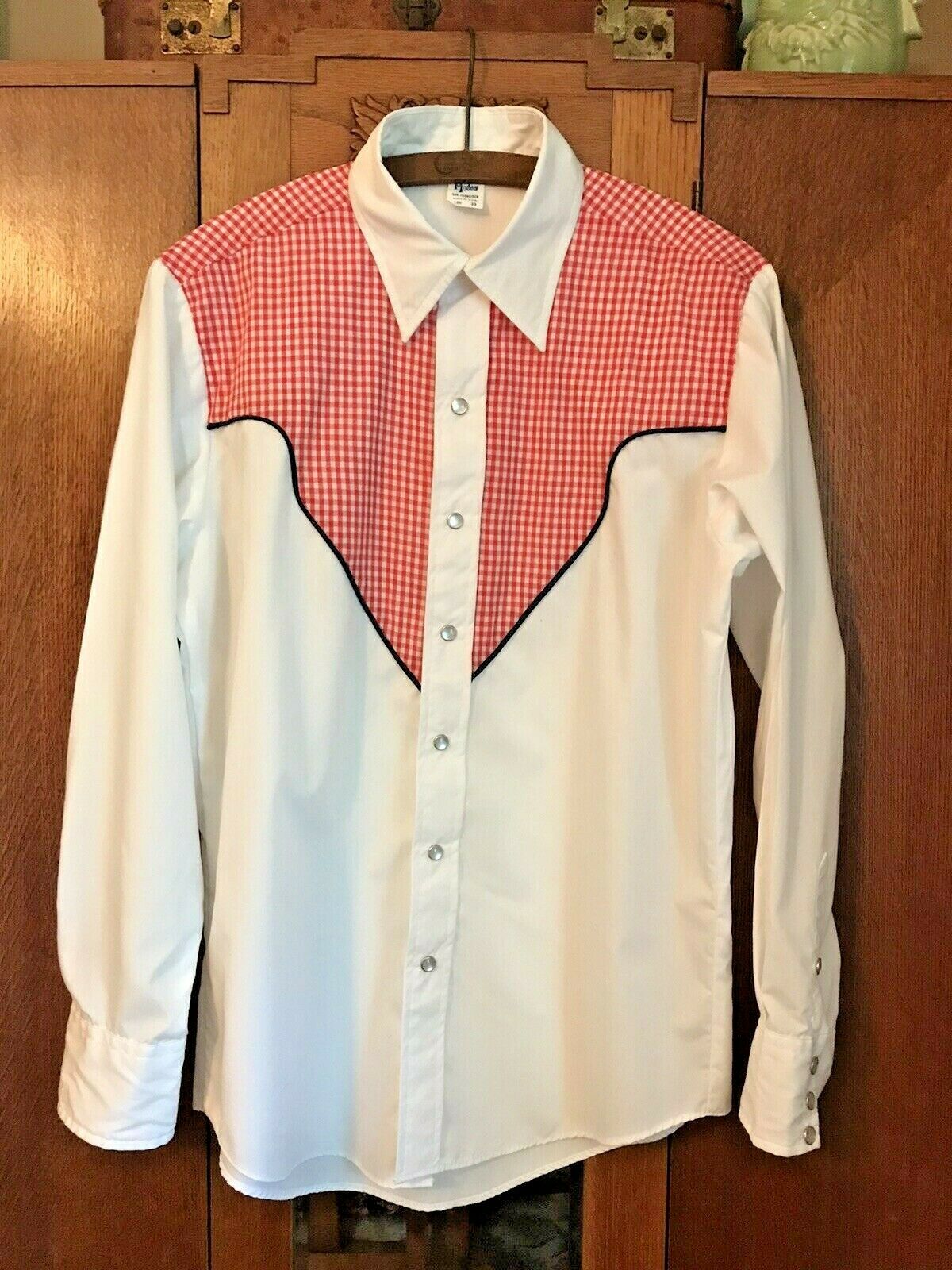 Vintage Malco Modes Men's Pearl Snap Western Dress Shirt 15-1/2 33  Red Checked