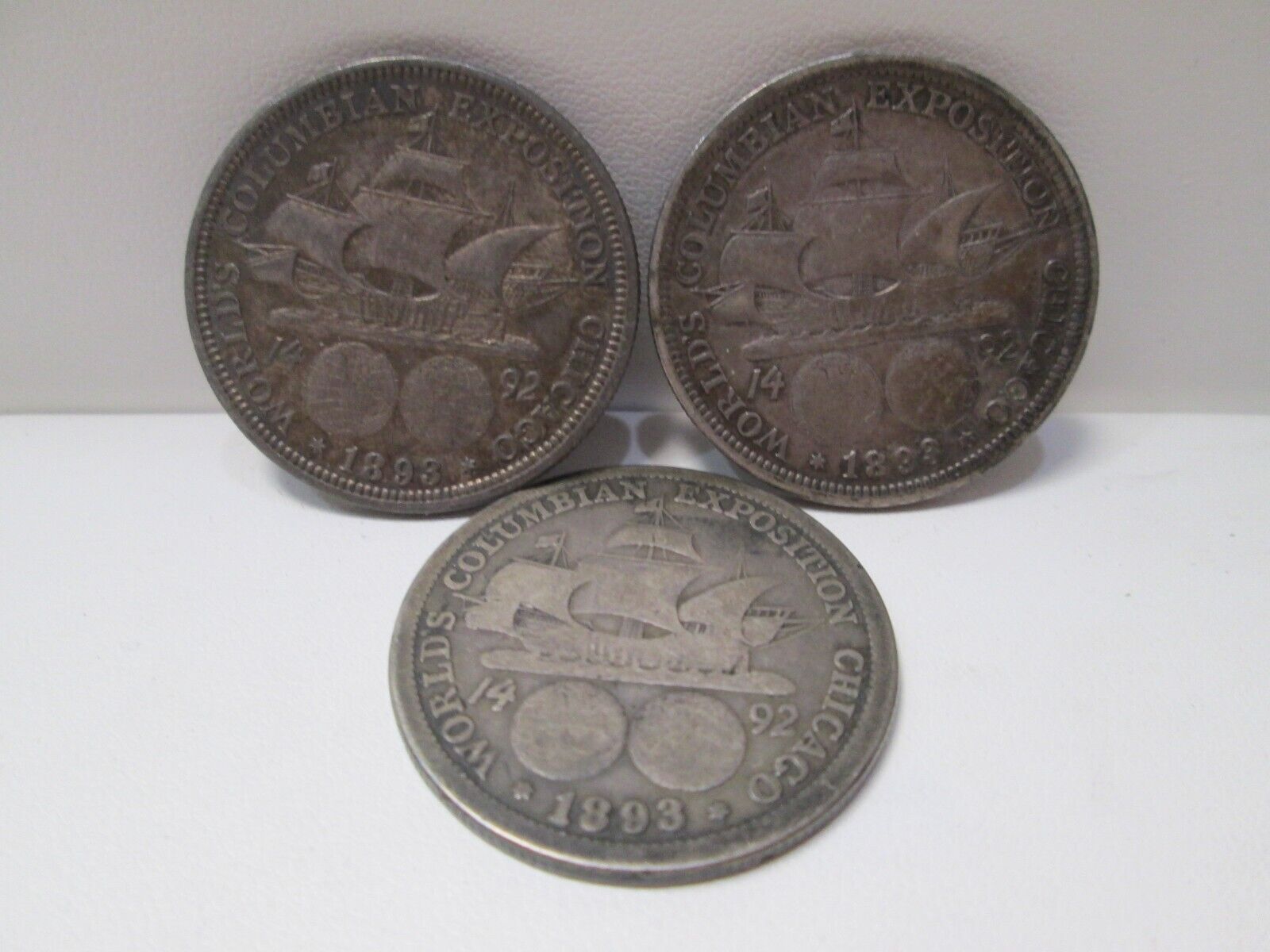 Lot of 3 1893 US Columbus Silver Half Dollar Commemorative Coins