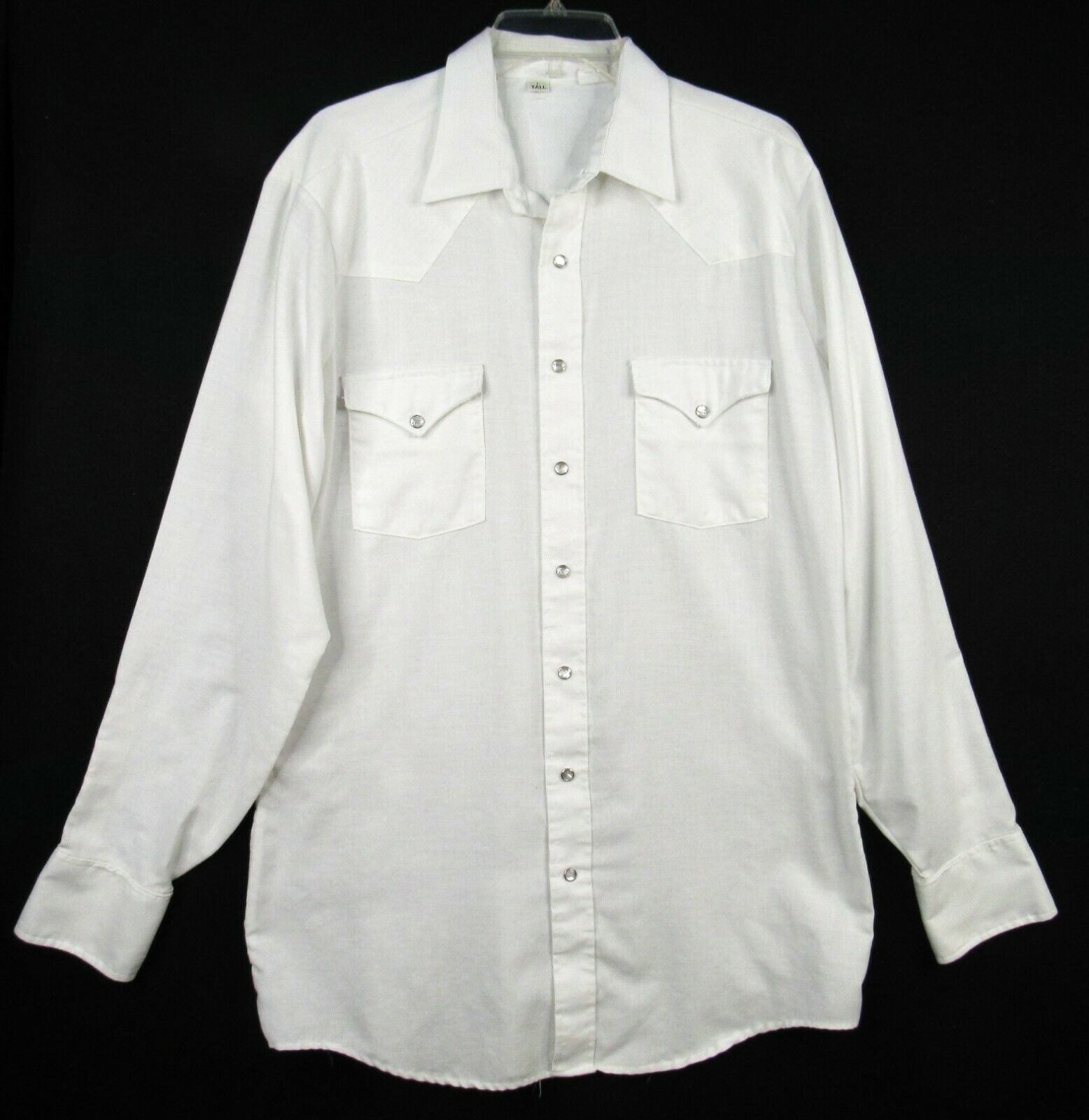 Vintage 70s White On White Western Cowboy Shirt L Tall Lt Pearl Snap Gabardine