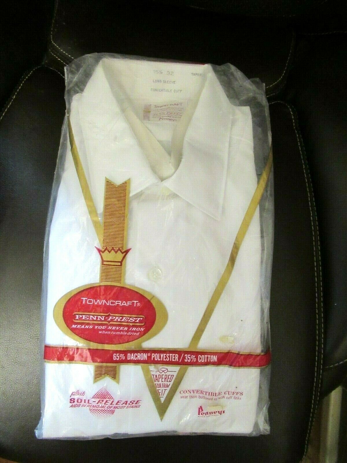 Vtg  New Nos Towncraft Penn Prest Tapered Convertible Cuffs White Dress Shirt Sz