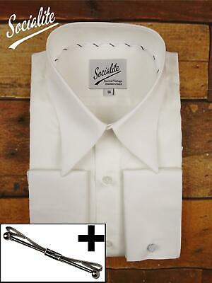 Pearl White Socialite Deluxe Spear Point Collar Cotton Shirt with Collar Bar