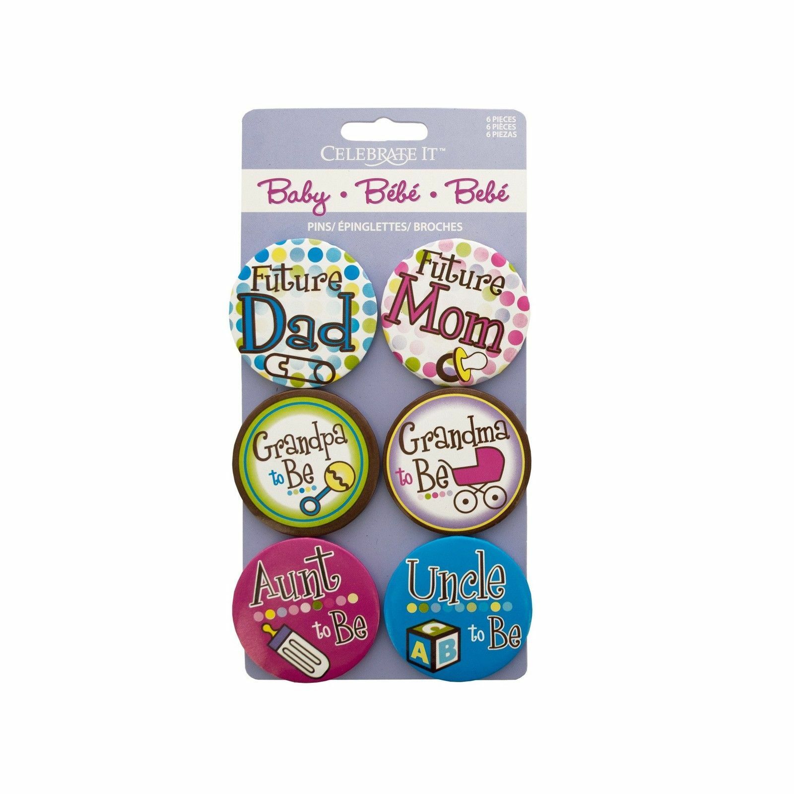 Baby Shower Buttons Mom Dad Grandma Grandpa Aunt Uncle - 6p 1.5
