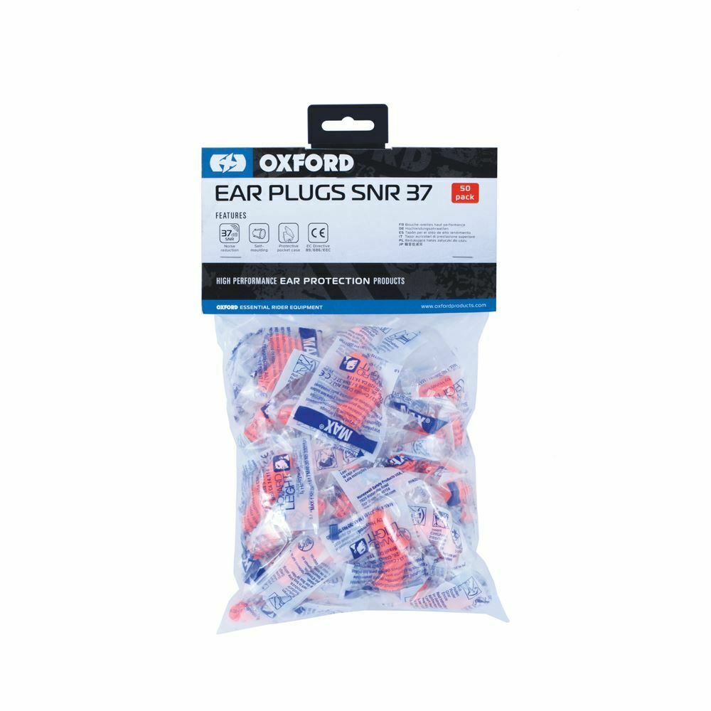 Oxford Snr37 Self Moulding Motorcycle Bike High Protection Ear Plugs - 50 Pairs