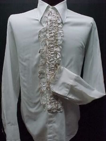Vintage  Ruffled Tuxedo Shirt White & Brown 14.5/32 New