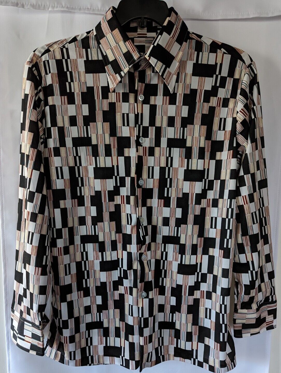 Vintage 70s Kmart Mens Large Abstract Geometric Print Disco Shirt