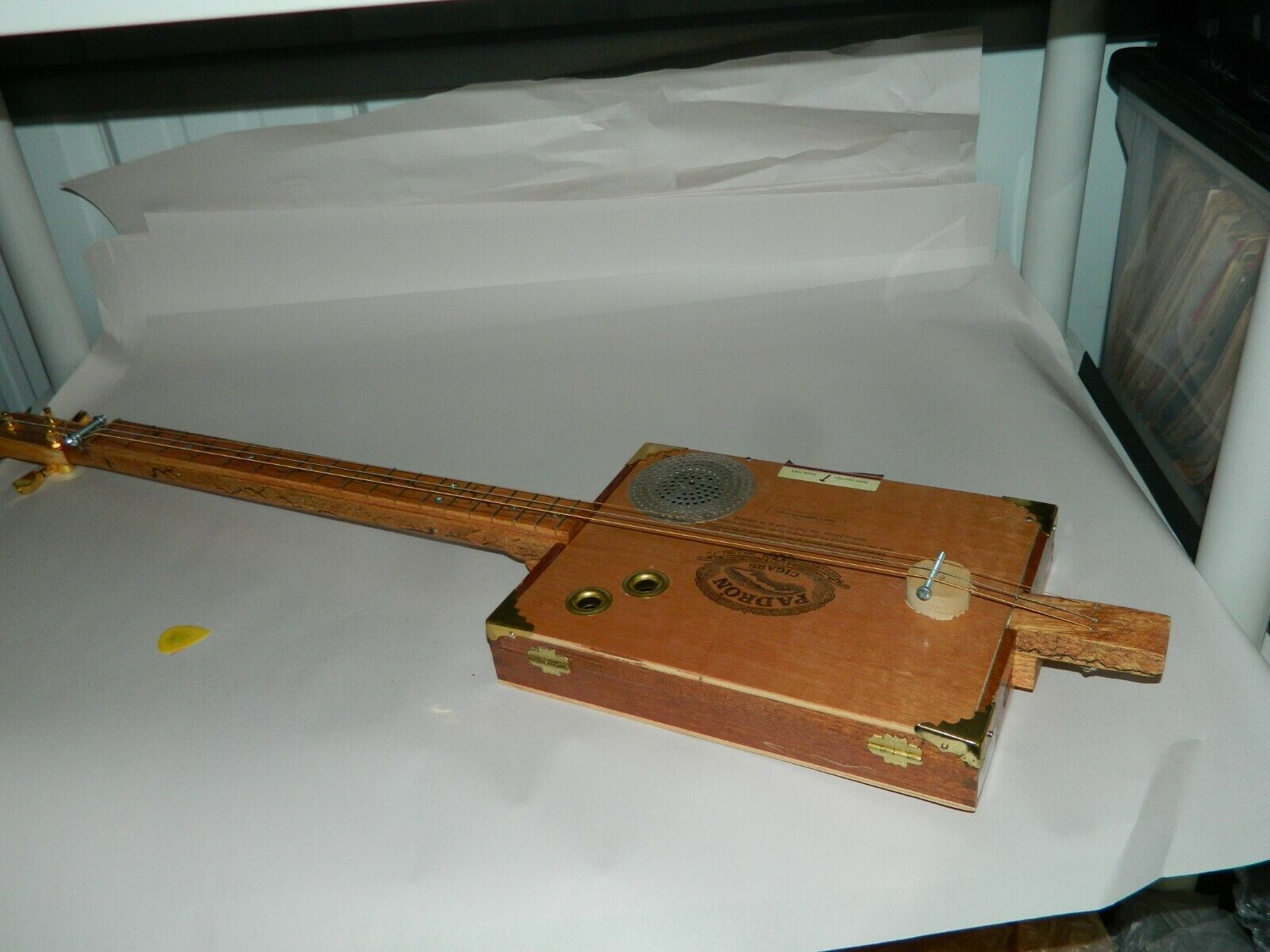 Super Nice And Clean Basically Unused Cigar Box Guitar. Looks Great 3 Strings