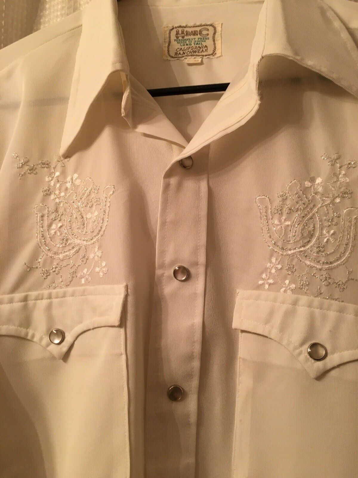 Vintage H Bar C Embroidered Pearl Snap Western Shirt 16 33
