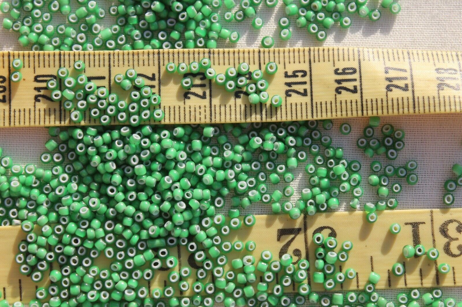 11/0 Old Time Glass Vintage French Sioux Green White Heart Seed Beads/ 1oz