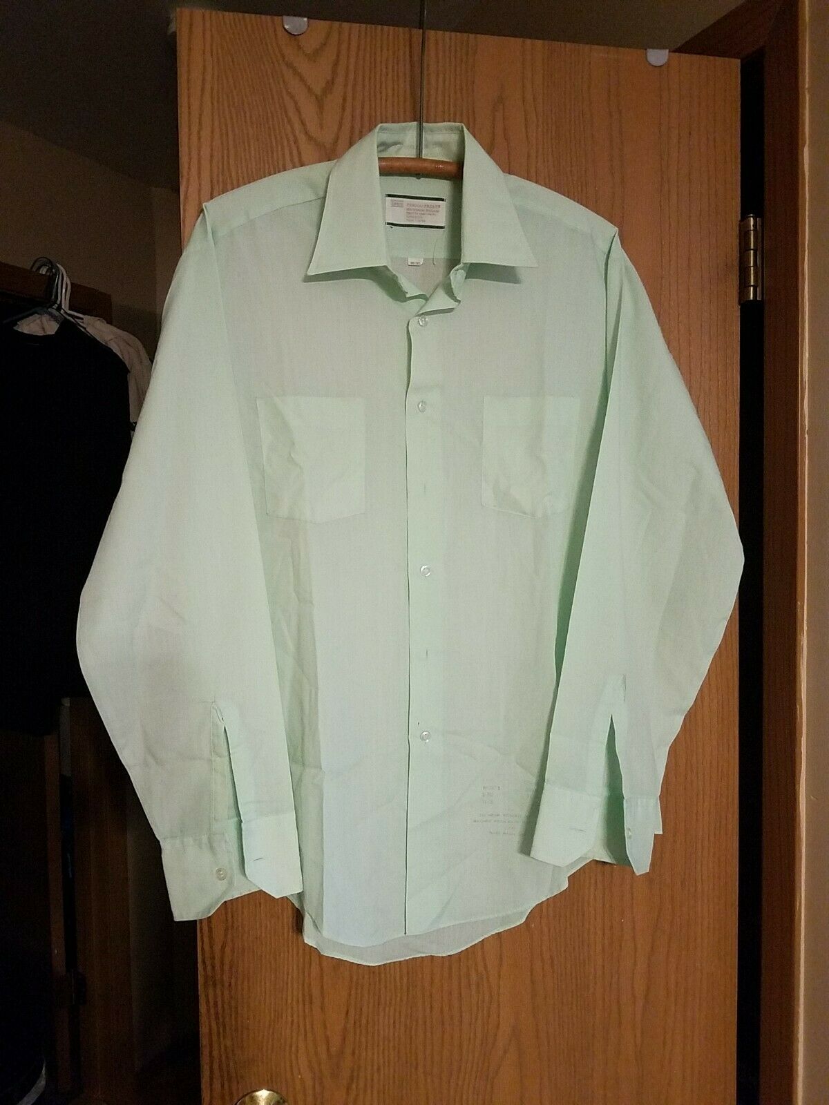Vintage 70s Sears Perma Prest Mens Long Sleeve Shirt Size 16 Seafoam Green