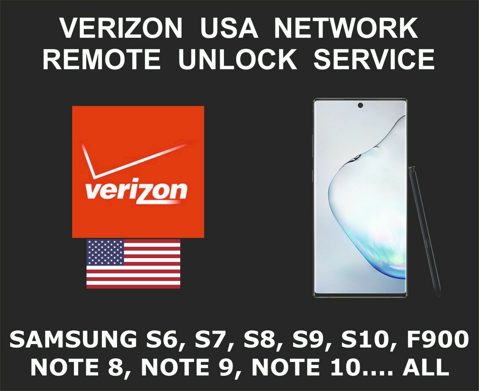 Verizon Usa Samsung Remote Unlock Service, S7, S8 S9, S10, Note 10, Fold, All