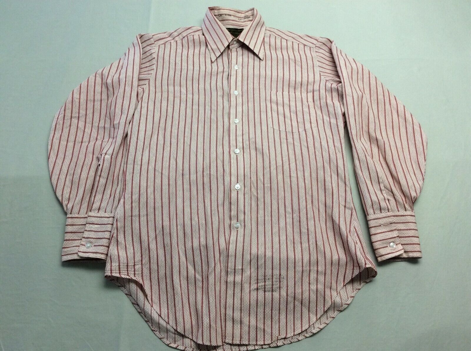 VINTAGE 60S 70S SEARS MENS STORE PERMA-PREST STRIPED RED DISCO SHIRT SIZE 15.5