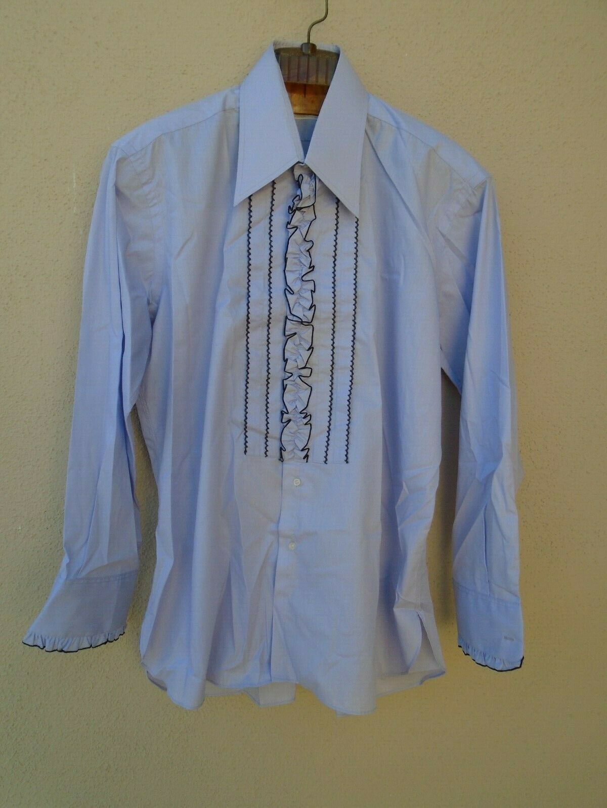 Vintage After Six Purple Ruffled Long Sleeve Tuxedo Shirt Size 17.5/35