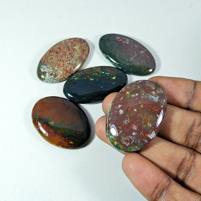 5 Pcs.Lot Natural Bloodstone Oval Cabochon Loose Rare Gemstone H114-07