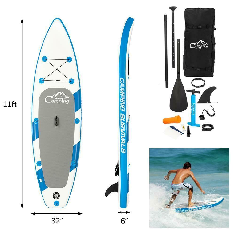 11' Ft Long Inflatable Stand Up Paddle Board Complete Kit 6" Thick Black Sup
